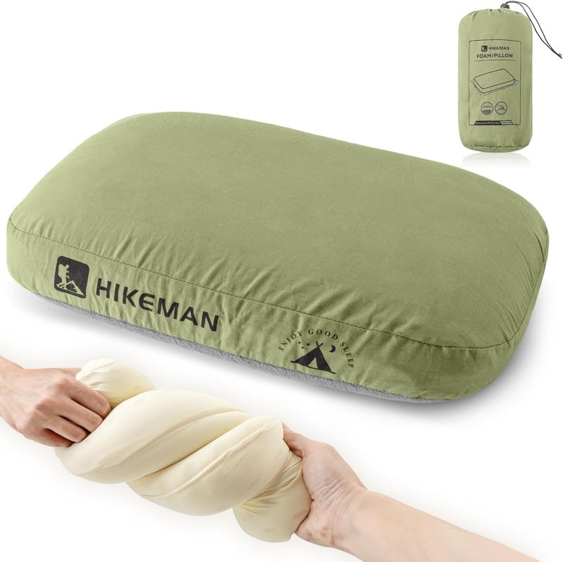 HIKEMAN Camping Memory Foam Pillow - Ultralight Travel Pillow,Backpacking Pillow with Removable Cover,Ergonomic Pillows,Neck Lumbar Support for Outdoor Camp,Sport,Hiking,Backpacking Sleep (Army Green) - Image 1